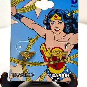 Wonder Woman Enamel Filled Yellow Logo Stud Earrings - DC Comics - NEW